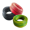 Three coils of electric wires in black, red, and green with yellow stripes, arranged neatly on a white background. Its Called 2.5mm GP Wire Sabs 100m Roll