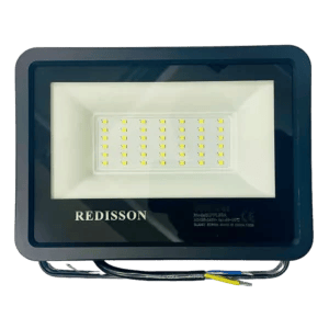 100W flood LED light with a sleek black frame, featuring multiple bright bulbs, branded "Redisson." Ideal for outdoor lighting applications.