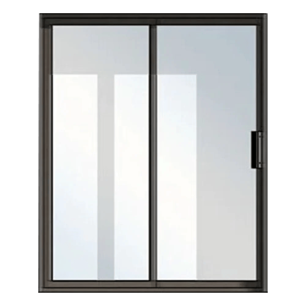 A window with a handle, rectangular in shape, set indoors, allowing light to enter the space. Its Called Aluminium 2 Panel Sliding Glass Door 2.4 X 2.1M