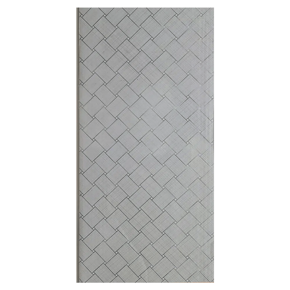 A light-colored, textured surface featuring a diamond-patterned design with a subtle grey undertone. Its Called Grey Undertone PVC Ceiling Panel