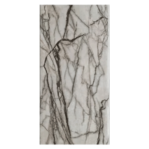 Close-up of a polished white marble slab featuring intricate grey and brown veining, showcasing its natural elegance. PVC Ceiling Panel (16073)