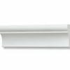 Two white crown moldings: one with a curved profile and the other with a flat edge, showcasing their different designs. Its Called EPS Plain Cornice 11mmx125mmx2m