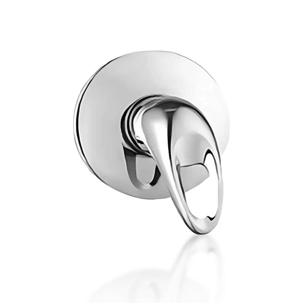 A sleek, modern chrome door handle with an elegant, curved design mounted on a circular base. Its Called Shower Mixer Lever Silver