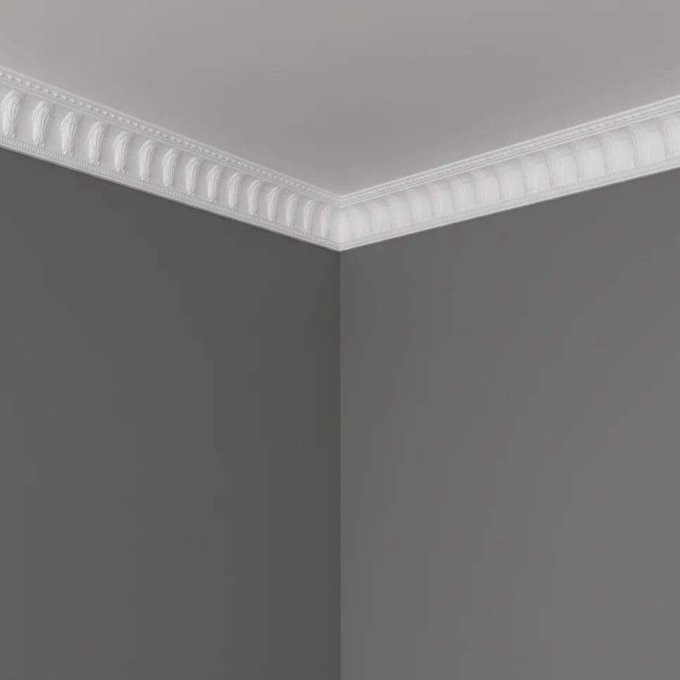 A translucent, iridescent ribbon featuring subtle pearl-like patterns along its length, edged with delicate white lace. Its Polystyrene T-Series Cornice White and Sliver 100mmx2m