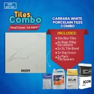 Carrara White Floor Tiles Combo Glossy Polished Porcelain 600x600mm