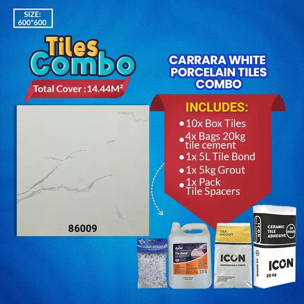 Carrara White Floor Tiles Combo Glossy Polished Porcelain 600x600mm