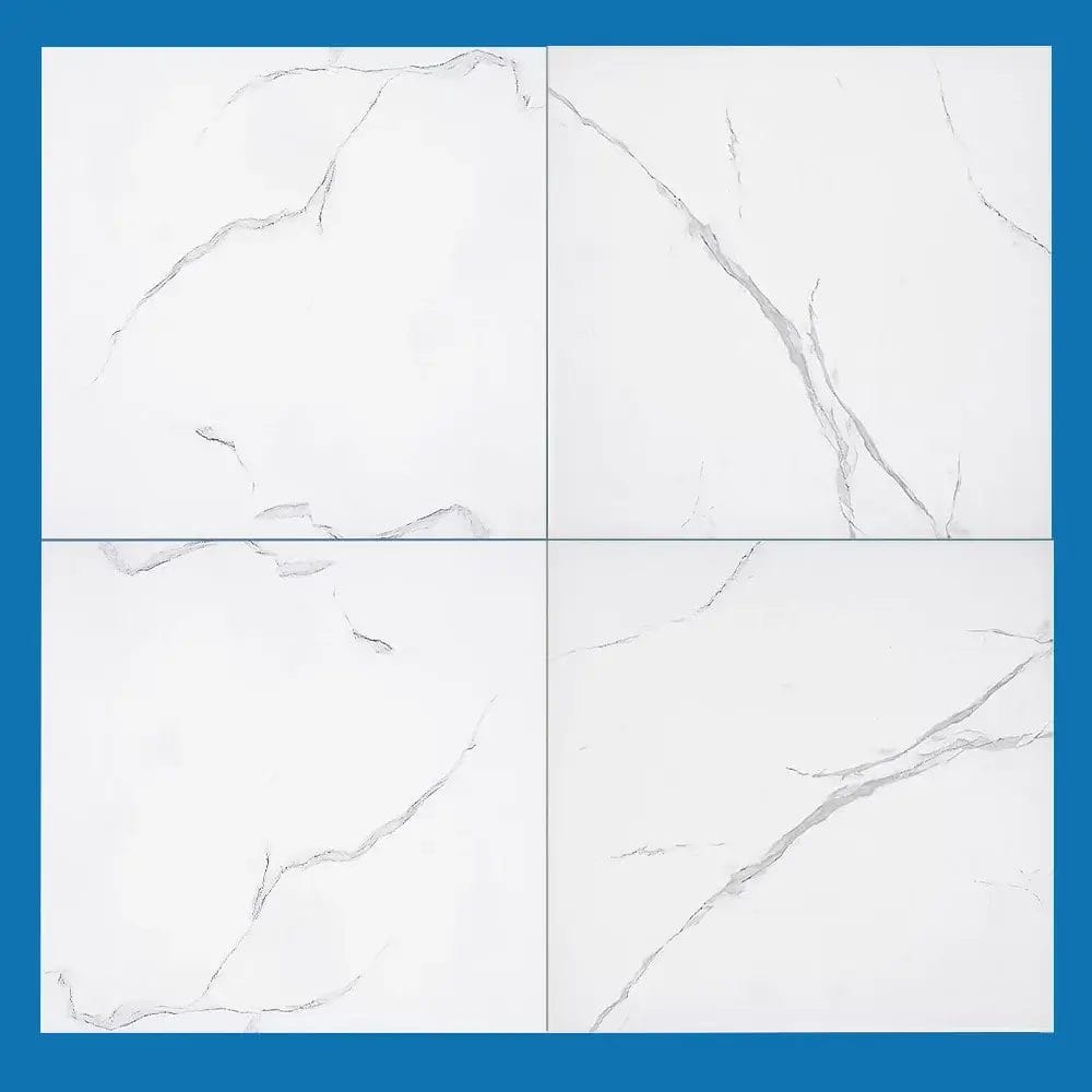 Carrara White Floor Tiles - Glossy Polished - Porcelain - 600X600mm - A Grade (86009)
