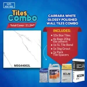 Carrara White Wall Tiles Combo - Glossy Polished - Ceramic - 400x400mm | A-Grade