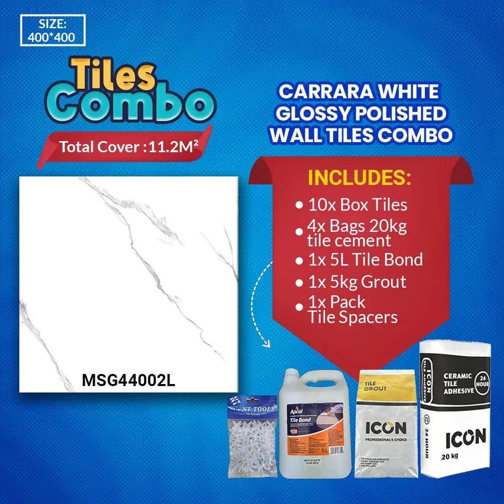 Carrara White Wall Tiles Combo - Glossy Polished - Ceramic - 400x400mm | A-Grade