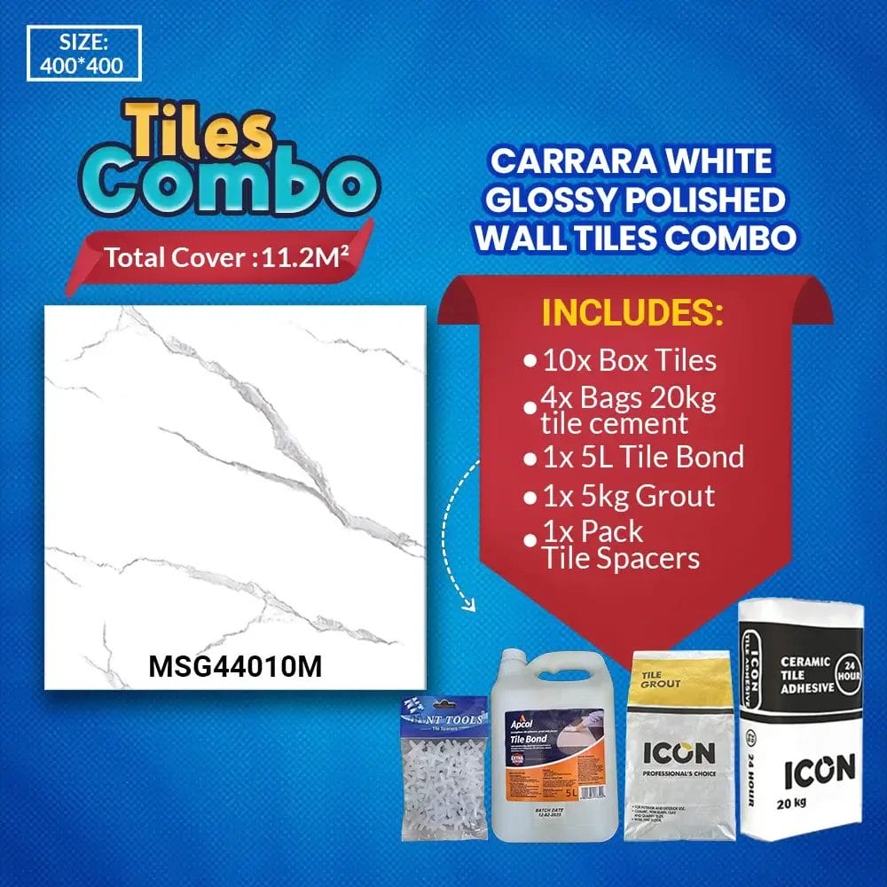 Carrara White Wall Tile Combo Glossy Polished Ceramic