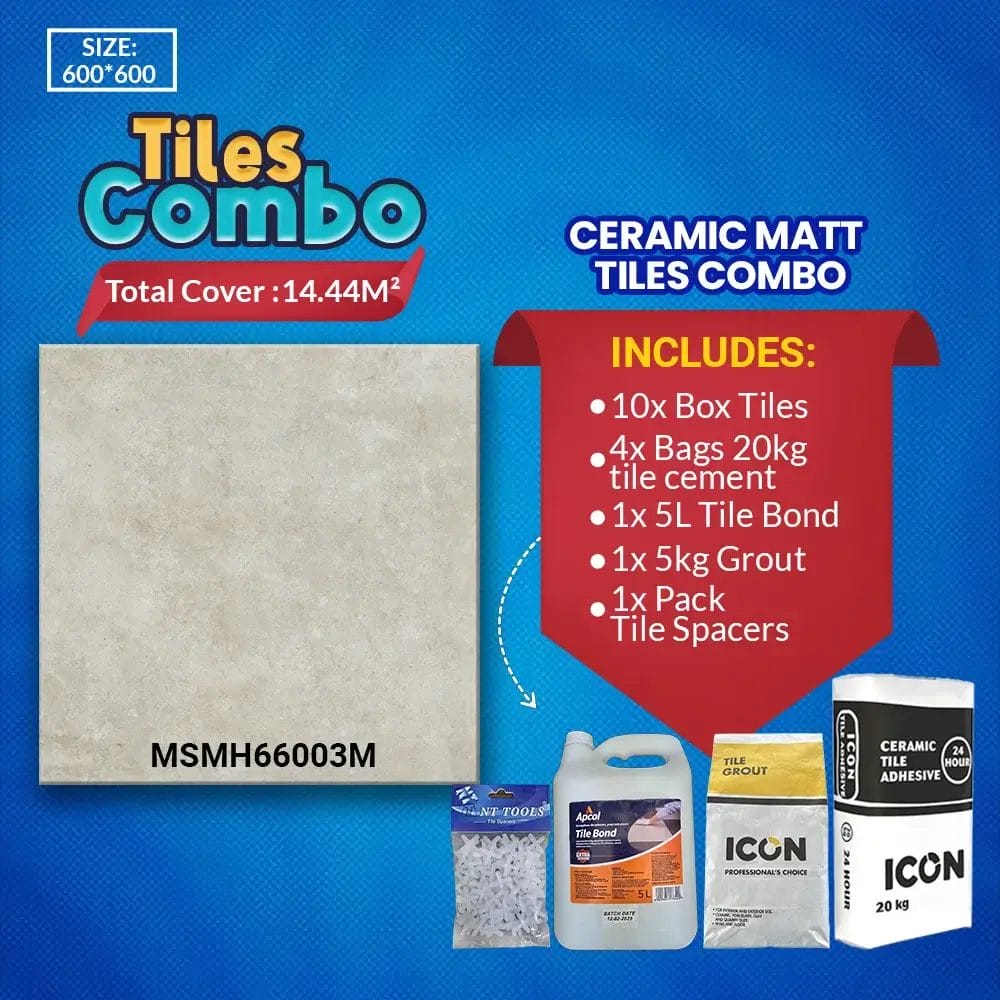 Grey Tiles Combo - Ceramic Matt - 600×600mm | A-Grade | MSMH66003M