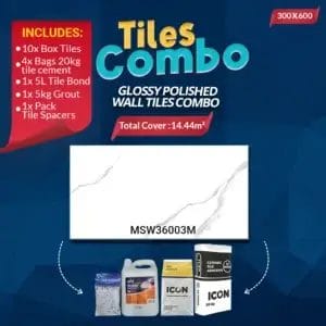 Carrara White Wall Tiles Combo - Glossy Polished - Ceramic - 300x600mm | A-Grade