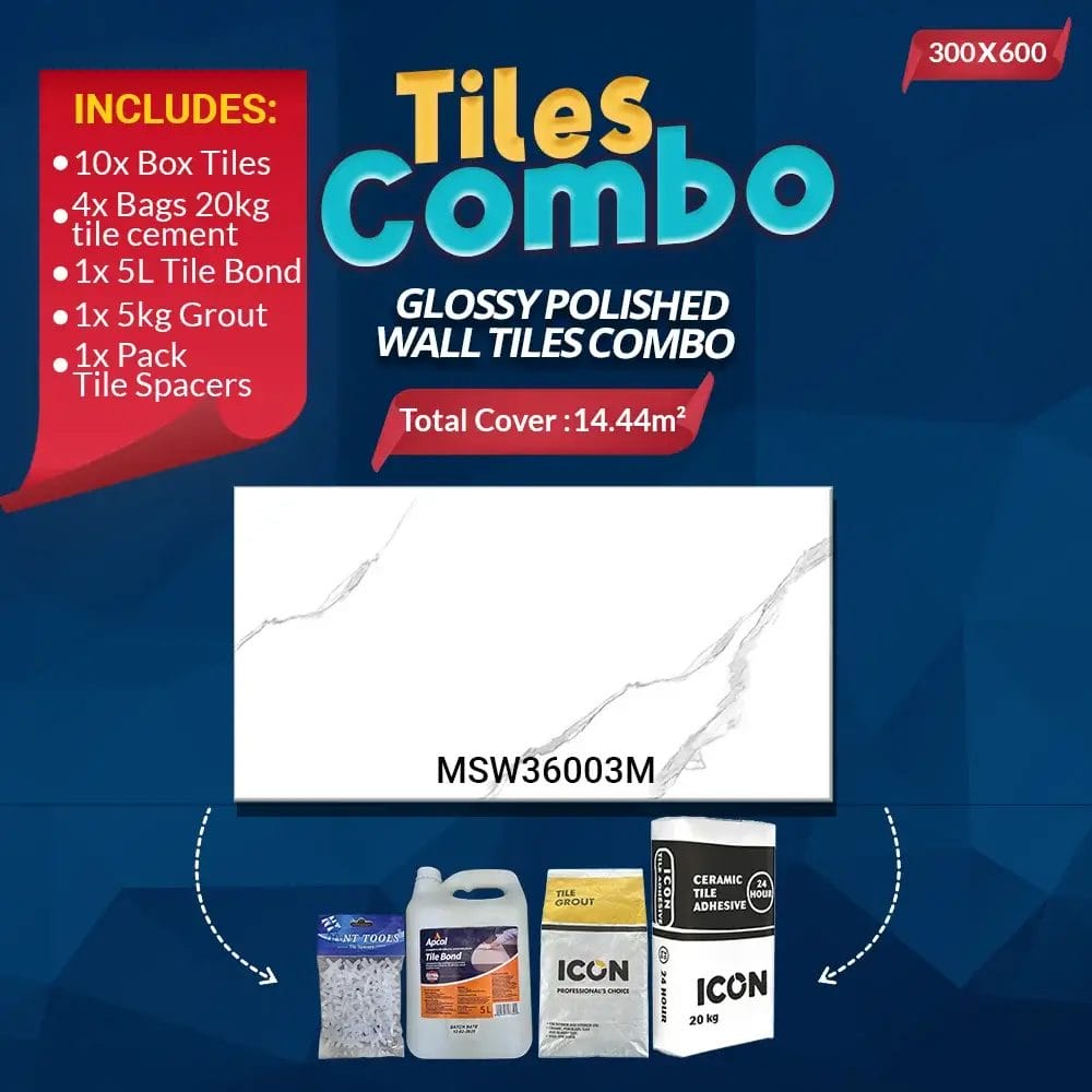 Carrara White Wall Tiles Combo - Glossy Polished - Ceramic - 300x600mm | A-Grade