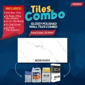 Carrara White Wall Tiles Combo | Glossy Polished Ceramic | 300X600mm | A-Grade | Msw36004m