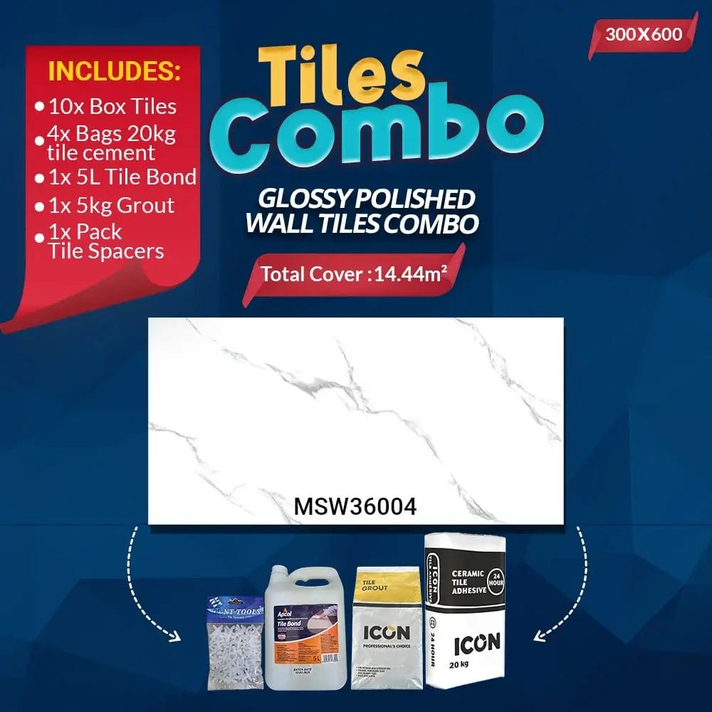 Carrara White Wall Tiles Combo | Glossy Polished Ceramic | 300X600mm | A-Grade | Msw36004m