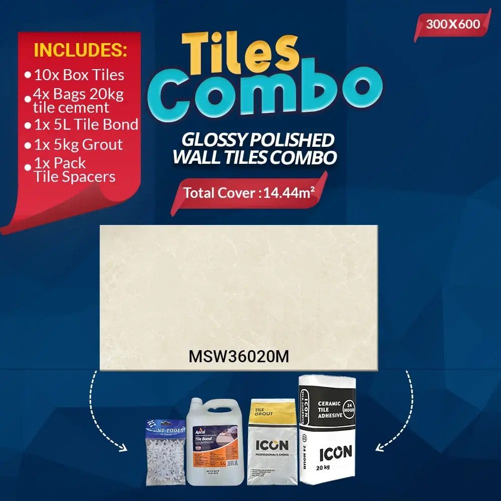 Wall Tiles Combo - Glossy Polished - Ceramic - 300x600mm | A-Grade