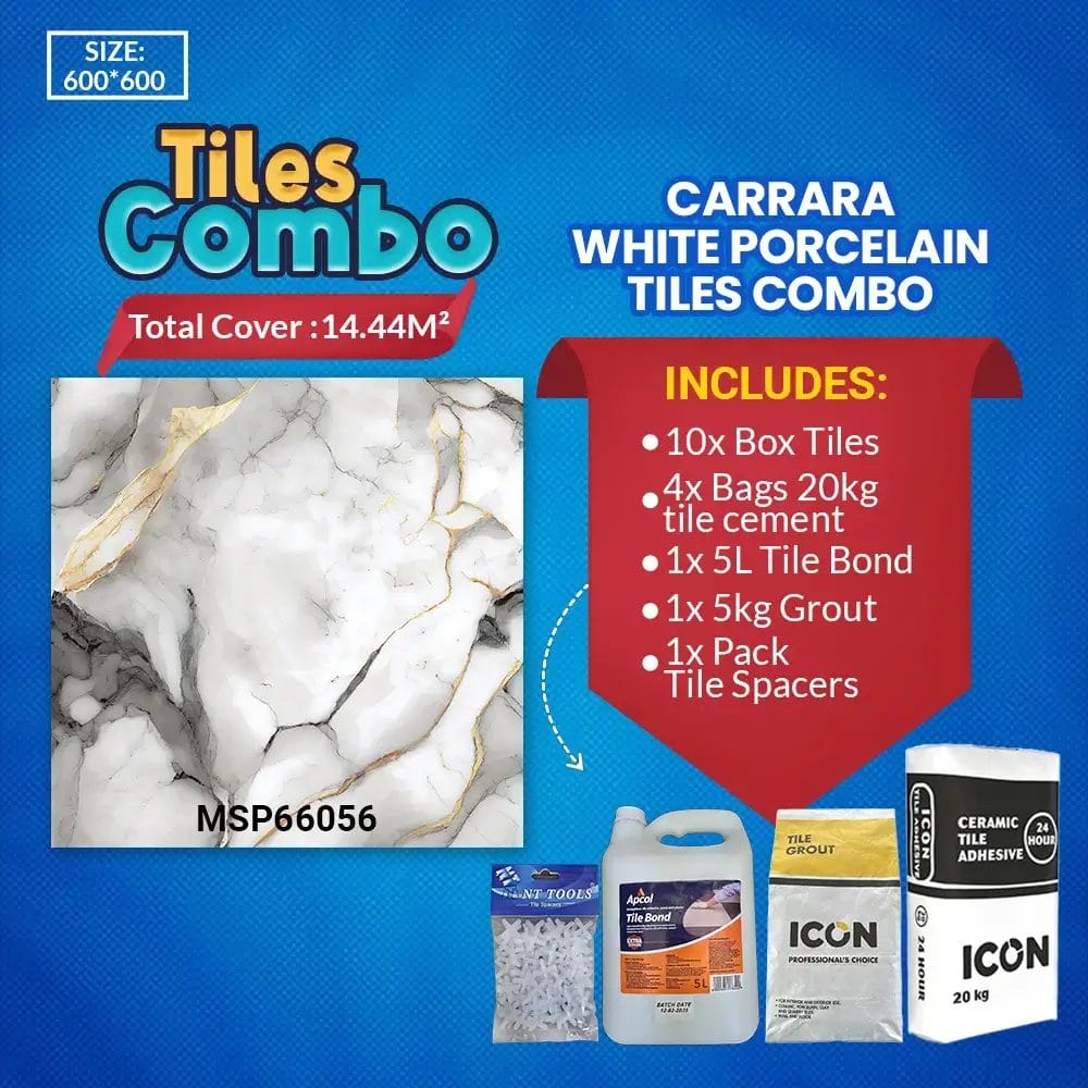 Carrara White Marble Effect Porcelain Tile  Combo- 600×600mm | A-Grade | MSP66041