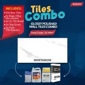 Carrara White Wall Tiles Combo-Glossy Polished-Ceramic-300x600mm | A-Grade
