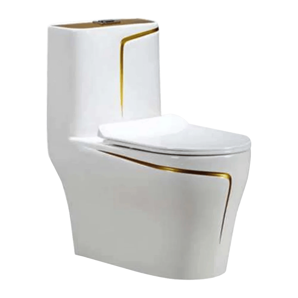 White and Gold One-Piece Modern Toilet
