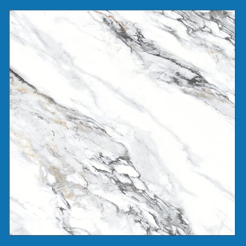 Carrara White Marble Effect Porcelain Tile 600×600mm