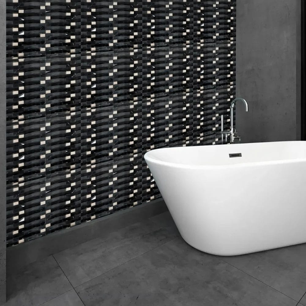 Black Woven Glass Mosaic Tile